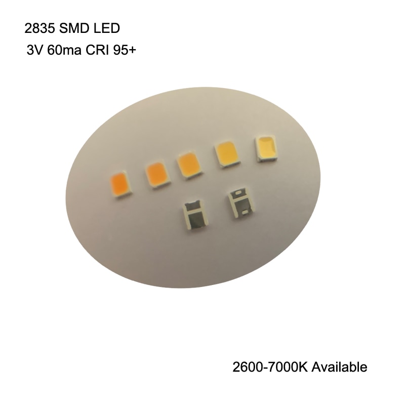 100pc  CRI 95 + 2835 SMD LED 3V 60ma 16-26lm 2600-7..
